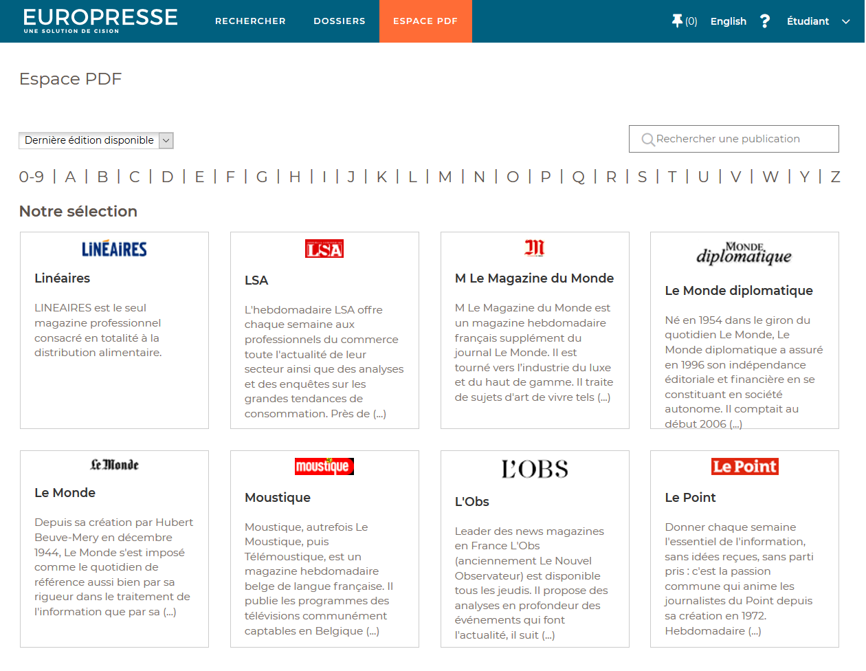 Espace PDF sur Europresse