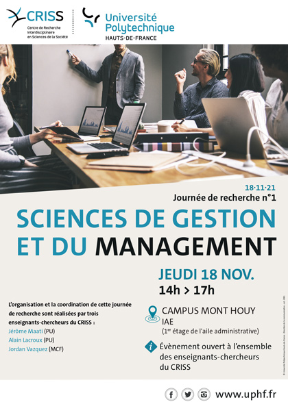[Journée de recherche n°1] Science de Gestion et du Management | Jeudi 18 novembre 2021 > 14h-17h | Campus Mont Houy – IAE - Salle de réunion