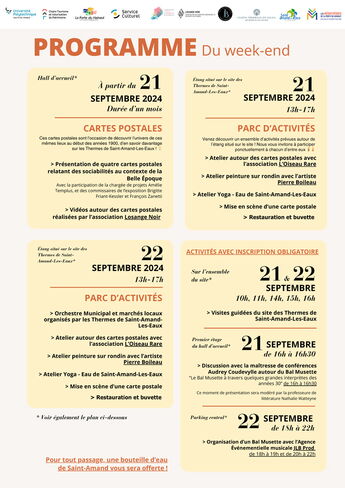 Verso du Flyer - Journées Européennes du Patrimoine - SAMEDI 21 > DIMANCHE 22 SEPTEMBRE 2024 Aux Thermes de Saint-Amand-Les-Eaux