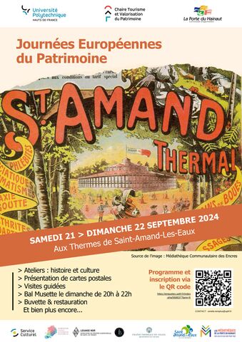 Affiche - Journées Européennes du Patrimoine - SAMEDI 21 > DIMANCHE 22 SEPTEMBRE 2024 Aux Thermes de Saint-Amand-Les-Eaux