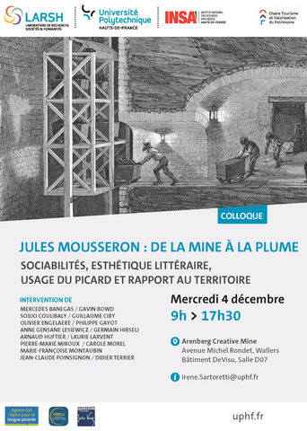 COLLOQUE JULES MOUSSERON : DE LA MINE À LA PLUME - Mercredi 4 décembre - 9h > 17h30 - Arenberg Creative Mine 