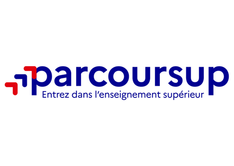 Logo bleu marine et rouge Parcoursup entrez dans l'enseignement supérieur