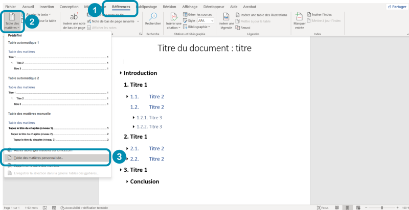 Interface affichant le menu