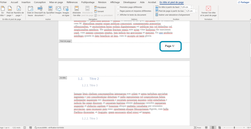 Modification du pied de page. Modification du pied de page.