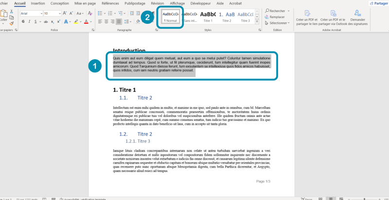 Sélection du paragraphe d'introduction, faisant partie du corps de texte