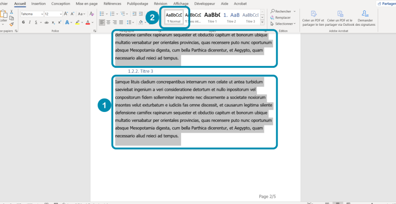 Sélection de tous les corps de texte
