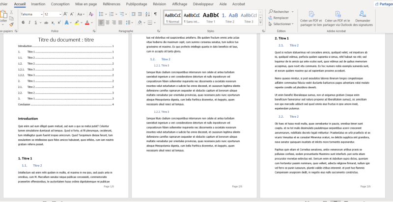 Vue d'ensemble du document avec les paragraphes bien paramétrés en respectant les normes minimales d'accessibilité.